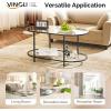 imageVINGLI Glass Coffee Table30quot Round Coffee Table Black Coffee Tables for Living Room 2Tier Clear Glass Top Side Table with Storage Simple ampamp Modern Center Table Mesa de Centro para SalaClearoval Black