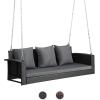 imageVINGLI Heavy Duty 800 LBS Wicker Hanging Porch Swing with Cushions ampamp Chains 4FT Outdoor Rattan Swing Bench for Garden Yard Lawn BlackBlueBlack