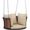 imageVINGLI Heavy Duty 800 LBS Wicker Hanging Porch Swing with Cushions ampamp Chains 4FT Outdoor Rattan Swing Bench for Garden Yard Lawn BlackBlueBrown