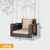 imageVINGLI Heavy Duty 800 LBS Wicker Hanging Porch Swing with Cushions ampamp Chains 4FT Outdoor Rattan Swing Bench for Garden Yard Lawn BlackBlueBrown