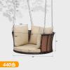imageVINGLI Heavy Duty 800 LBS Wicker Hanging Porch Swing with Cushions ampamp Chains 4FT Outdoor Rattan Swing Bench for Garden Yard Lawn BlackBlueBrown