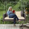 imageVINGLI Heavy Duty 800 LBS Wicker Hanging Porch Swing with Cushions ampamp Chains 4FT Outdoor Rattan Swing Bench for Garden Yard Lawn BlackBlueBrown