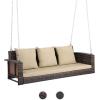 imageVINGLI Heavy Duty 800 LBS Wicker Hanging Porch Swing with Cushions ampamp Chains 4FT Outdoor Rattan Swing Bench for Garden Yard Lawn BlackBlueBrown