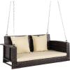 imageVINGLI Heavy Duty 800 LBS Wicker Hanging Porch Swing with Cushions ampamp Chains 4FT Outdoor Rattan Swing Bench for Garden Yard Lawn BlackBlueBrown