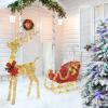 imageVINGLI Lighted Christmas Reindeer Family Set Outdoor Decorations Prelit 270 LED Lights Weather Proof Gold Deer Family Set of 3 Indoor Home Outdoor Yard DecorGold Sleigh Set