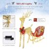 imageVINGLI Lighted Christmas Reindeer Family Set Outdoor Decorations Prelit 270 LED Lights Weather Proof Gold Deer Family Set of 3 Indoor Home Outdoor Yard DecorGold Sleigh Set
