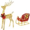 imageVINGLI Lighted Christmas Reindeer Family Set Outdoor Decorations Prelit 270 LED Lights Weather Proof Gold Deer Family Set of 3 Indoor Home Outdoor Yard DecorGold Sleigh Set