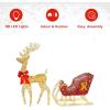 imageVINGLI Lighted Christmas Reindeer and Sleigh Outdoor Decorations Weather Proof 4ft Santas Sleigh Reindeer Christmas Ornament Indoor Home Decor Prelit 180 LED Lights with Stakes Zip Ties Secured2PCS Reindeer and SleighGold