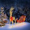 imageVINGLI Lighted Christmas Reindeer and Sleigh Outdoor Decorations Weather Proof 4ft Santas Sleigh Reindeer Christmas Ornament Indoor Home Decor Prelit 180 LED Lights with Stakes Zip Ties Secured2PCS Reindeer and SleighGold