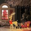 imageVINGLI Lighted Christmas Reindeer and Sleigh Outdoor Decorations Weather Proof 4ft Santas Sleigh Reindeer Christmas Ornament Indoor Home Decor Prelit 180 LED Lights with Stakes Zip Ties Secured2PCS Reindeer and SleighGold