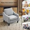 imageVINGLI Mid Century Modern Fabric Accent ChairBeige for Living Room Upholstered Armchair with Scooped Arms for BedroomApartmentStudioOfficeWaiting RoomBeigeLight Grey Linen