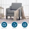 imageVINGLI Mid Century Modern Fabric Accent ChairBeige for Living Room Upholstered Armchair with Scooped Arms for BedroomApartmentStudioOfficeWaiting RoomBeigeLight Grey