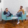 imageVINGLI Mid Century Modern Fabric Accent ChairBeige for Living Room Upholstered Armchair with Scooped Arms for BedroomApartmentStudioOfficeWaiting RoomBeigeTeal Blue Linen