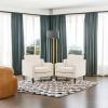 imageVINGLI Mid Century Modern Fabric Accent ChairBeige for Living Room Upholstered Armchair with Scooped Arms for BedroomApartmentStudioOfficeWaiting RoomBeigeBeige Linen