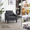imageVINGLI Mid Century Modern Fabric Accent ChairBeige for Living Room Upholstered Armchair with Scooped Arms for BedroomApartmentStudioOfficeWaiting RoomBeigeDark Grey Linen