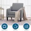 imageVINGLI Mid Century Modern Fabric Accent ChairBeige for Living Room Upholstered Armchair with Scooped Arms for BedroomApartmentStudioOfficeWaiting RoomBeigeLight Grey Linen