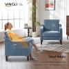 imageVINGLI Mid Century Modern Fabric Accent ChairBeige for Living Room Upholstered Armchair with Scooped Arms for BedroomApartmentStudioOfficeWaiting RoomBeigeNavy Blue Chenille