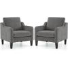 imageVINGLI Mid Century Modern Fabric Accent ChairBeige for Living Room Upholstered Armchair with Scooped Arms for BedroomApartmentStudioOfficeWaiting RoomBeigeLight Grey Chenille