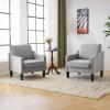 imageVINGLI Mid Century Modern Fabric Accent ChairBeige for Living Room Upholstered Armchair with Scooped Arms for BedroomApartmentStudioOfficeWaiting RoomBeigeGray Linen