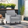 imageVINGLI Mid Century Modern Fabric Accent ChairBeige for Living Room Upholstered Armchair with Scooped Arms for BedroomApartmentStudioOfficeWaiting RoomBeigeLight Grey