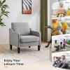 imageVINGLI Mid Century Modern Fabric Accent ChairBeige for Living Room Upholstered Armchair with Scooped Arms for BedroomApartmentStudioOfficeWaiting RoomBeigeGray Linen
