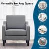imageVINGLI Mid Century Modern Fabric Accent ChairBeige for Living Room Upholstered Armchair with Scooped Arms for BedroomApartmentStudioOfficeWaiting RoomBeigeLight Grey Linen