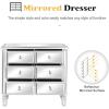 imageVINGLI Mirrored Dresser for Bedroom with 6 Storage Drawer Modern Chest of Drawers Silver 32L x 12W x 28H