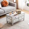 imageVINGLI Mirrored Lift Top Coffee Table Assembled Modern Coffee Table with Drawers for Living Room Silver 35 x 19 x 18