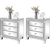 imageVINGLI Mirrored Nightstand Set of 2 Mirrored SideEnd Table for Living Room Glass Silver Nightstand Crushed Glass Mirror Night Stand Contemporary Night Table Mirror Bedroom Furniture Set23W x 138D x 248H