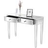 imageVINGLI Mirrored Vanity Desk with 5 Drawers Modern Console TableSofa TableMakeup Table Silver 41 x 14 x 302 Mirror Drawers