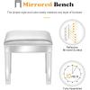 imageVINGLI Mirrored Vanity Stool with Storage Upholstered Velvet Ottoman Makeup Dressing Table Bench with Sparking Diamonds SilverLeather Vanity Stool