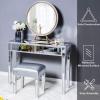 imageVINGLI Mirrored Vanity Stool with Storage Upholstered Velvet Ottoman Makeup Dressing Table Bench with Sparking Diamonds SilverLeather Vanity Stool