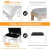 imageVINGLI Mirrored Vanity Stool with Storage Upholstered Velvet Ottoman Makeup Dressing Table Bench with Sparking Diamonds SilverLeather Vanity Stool