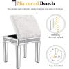 imageVINGLI Mirrored Vanity Stool with Storage Upholstered Velvet Ottoman Makeup Dressing Table Bench with Sparking Diamonds SilverVelvet Vanity Stool