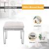 imageVINGLI Mirrored Vanity Stool with Storage Upholstered Velvet Ottoman Makeup Dressing Table Bench with Sparking Diamonds SilverVelvet Vanity Stool