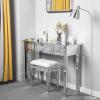 imageVINGLI Mirrored Vanity Stool with Storage Upholstered Velvet Ottoman Makeup Dressing Table Bench with Sparking Diamonds SilverVelvet Vanity Stool