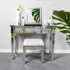 imageVINGLI Mirrored Vanity Stool with Storage Upholstered Velvet Ottoman Makeup Dressing Table Bench with Sparking Diamonds SilverVelvet Vanity Stool
