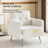 imageVINGLI Modern White Accent Chair for Living Room Bedroom Tufted Back Sofa ChairFaux Sherpa Comfy Arm Chair Reading Chair with Golden Metal LegsDeep Seat for OfficeApartmentSmall SpaceWhite faux Sherpa