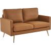 imageVINGLI Modern White Accent Chair for Living Room Bedroom Tufted Back Sofa ChairFaux Sherpa Comfy Arm Chair Reading Chair with Golden Metal LegsDeep Seat for OfficeApartmentSmall SpaceCognac pu Leather
