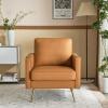 imageVINGLI Modern White Accent Chair for Living Room Bedroom Tufted Back Sofa ChairFaux Sherpa Comfy Arm Chair Reading Chair with Golden Metal LegsDeep Seat for OfficeApartmentSmall SpaceCognac pu Leather