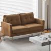 imageVINGLI Modern White Accent Chair for Living Room Bedroom Tufted Back Sofa ChairFaux Sherpa Comfy Arm Chair Reading Chair with Golden Metal LegsDeep Seat for OfficeApartmentSmall SpaceKhaki Corduroy
