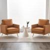imageVINGLI Modern White Accent Chair for Living Room Bedroom Tufted Back Sofa ChairFaux Sherpa Comfy Arm Chair Reading Chair with Golden Metal LegsDeep Seat for OfficeApartmentSmall SpaceCognac pu Leather