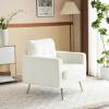 imageVINGLI Modern White Accent Chair for Living Room Bedroom Tufted Back Sofa ChairFaux Sherpa Comfy Arm Chair Reading Chair with Golden Metal LegsDeep Seat for OfficeApartmentSmall SpaceWhite faux Sherpa