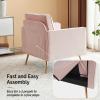 imageVINGLI Modern White Accent Chair for Living Room Bedroom Tufted Back Sofa ChairFaux Sherpa Comfy Arm Chair Reading Chair with Golden Metal LegsDeep Seat for OfficeApartmentSmall SpacePink Velvet