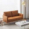 imageVINGLI Modern White Accent Chair for Living Room Bedroom Tufted Back Sofa ChairFaux Sherpa Comfy Arm Chair Reading Chair with Golden Metal LegsDeep Seat for OfficeApartmentSmall SpaceCognac pu Leather