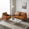 imageVINGLI Modern White Accent Chair for Living Room Bedroom Tufted Back Sofa ChairFaux Sherpa Comfy Arm Chair Reading Chair with Golden Metal LegsDeep Seat for OfficeApartmentSmall SpaceCognac pu Leather