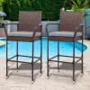 imageVINGLI Outdoor Wicker Bar Stools Set of 2 with Cushions Tall Patio Chairs for Garden Pool Lawn Backyard