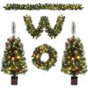 imageVINGLI Prelit Christmas Tree 5Piece Set with LED Lights Christmas Garlands Wreath and Set of 2 Entrance Trees Artificial Christmas Porch Decorations Indoor Outdoor Lighted Decor