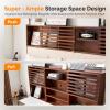 imageVINGLI Queen Size Wooden Bed Frame with 52 Extra LED Upholstered Bookcase Storage Headboard Charging StationNo Box Spring NeededEasy AssemblyMid Century Modern BedFlutedWalnutWalnut Brown