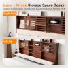 imageVINGLI Queen Size Wooden Bed Frame with 52 Extra LED Upholstered Bookcase Storage Headboard Charging StationNo Box Spring NeededEasy AssemblyMid Century Modern BedFlutedWalnutWalnut Brown